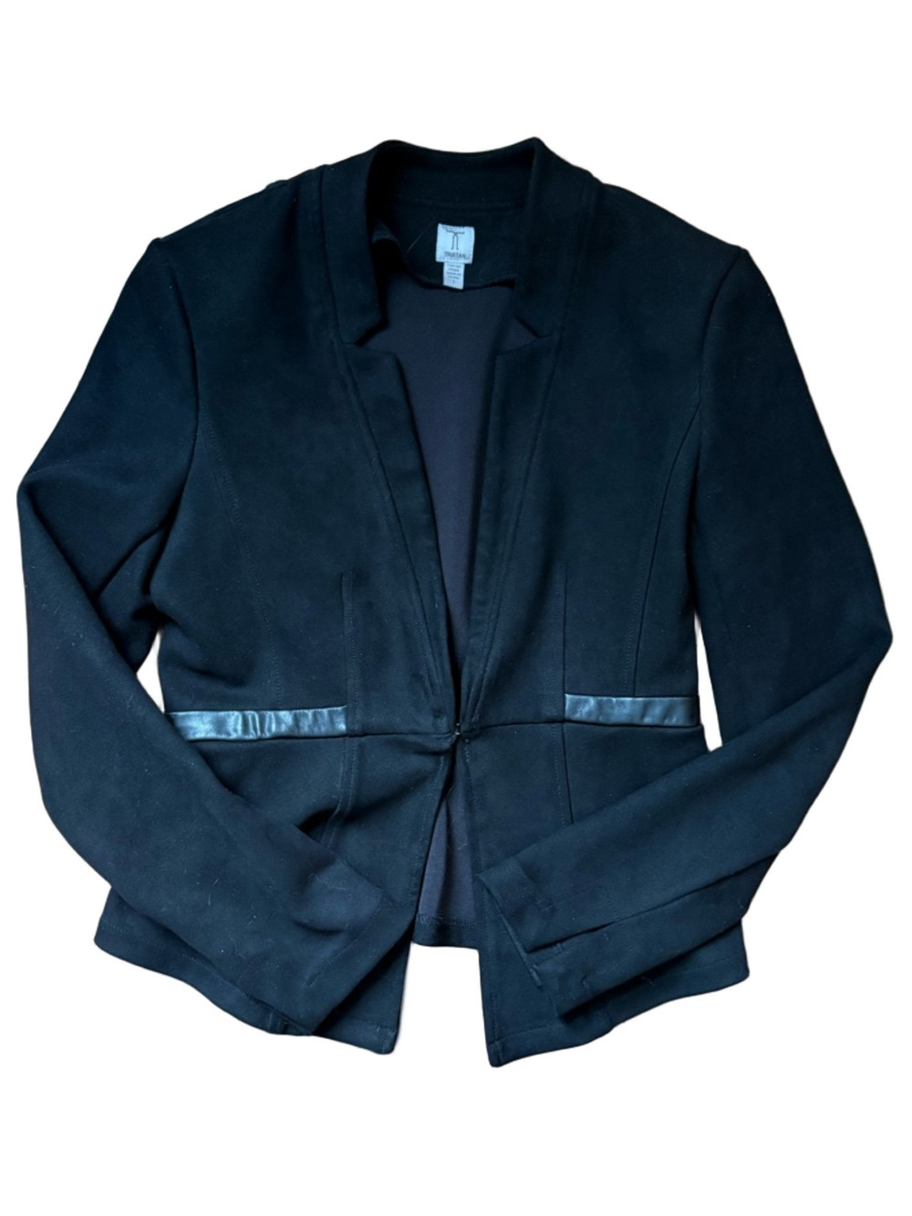 Tristan Black Women's Tailored Blazer with Faux-Leather Trim